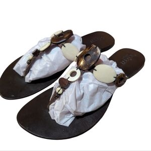 bo'em Plage Flats Sandals Thong Polished Shell Wood Accent Made in Italy size 39